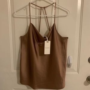 Pleione Cow Neck Sleeveless Pullover Satin Cami Top